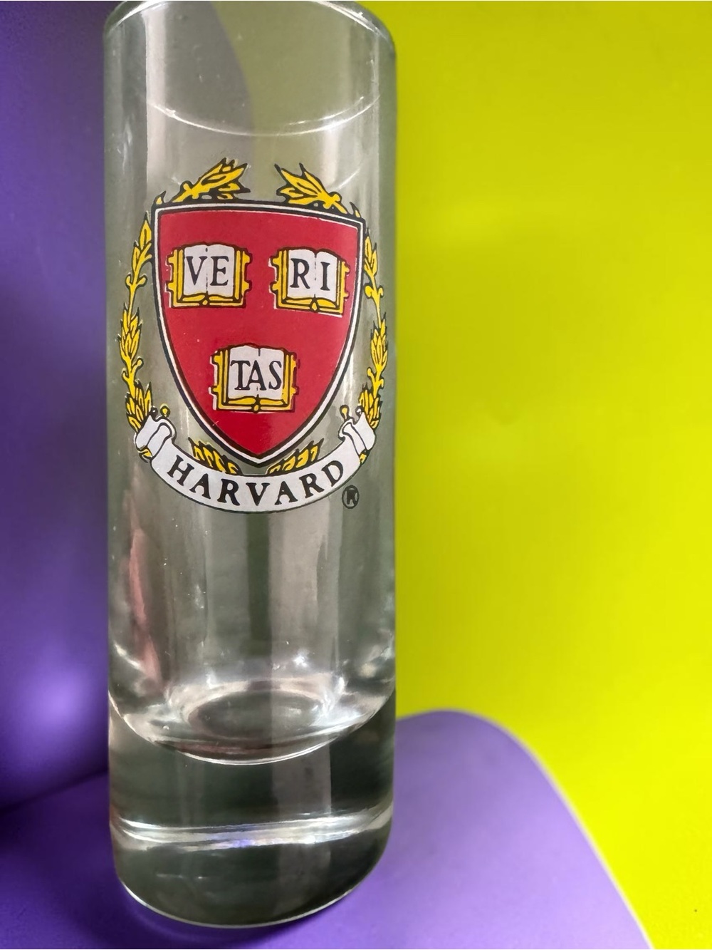 Harvard Crest Clear Glass Shot Glass - Red Crest - Ve Ri Tas